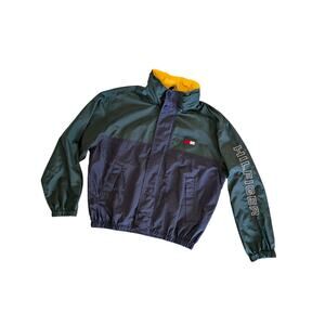 Tommy Hilfiger Mens Jackets, 90s Full Zip Hooded Anorak Windbreaker Jacket, Sz M